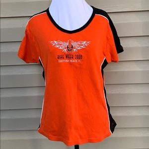 Cycle Thread orange&black knit scoop neck shirt
